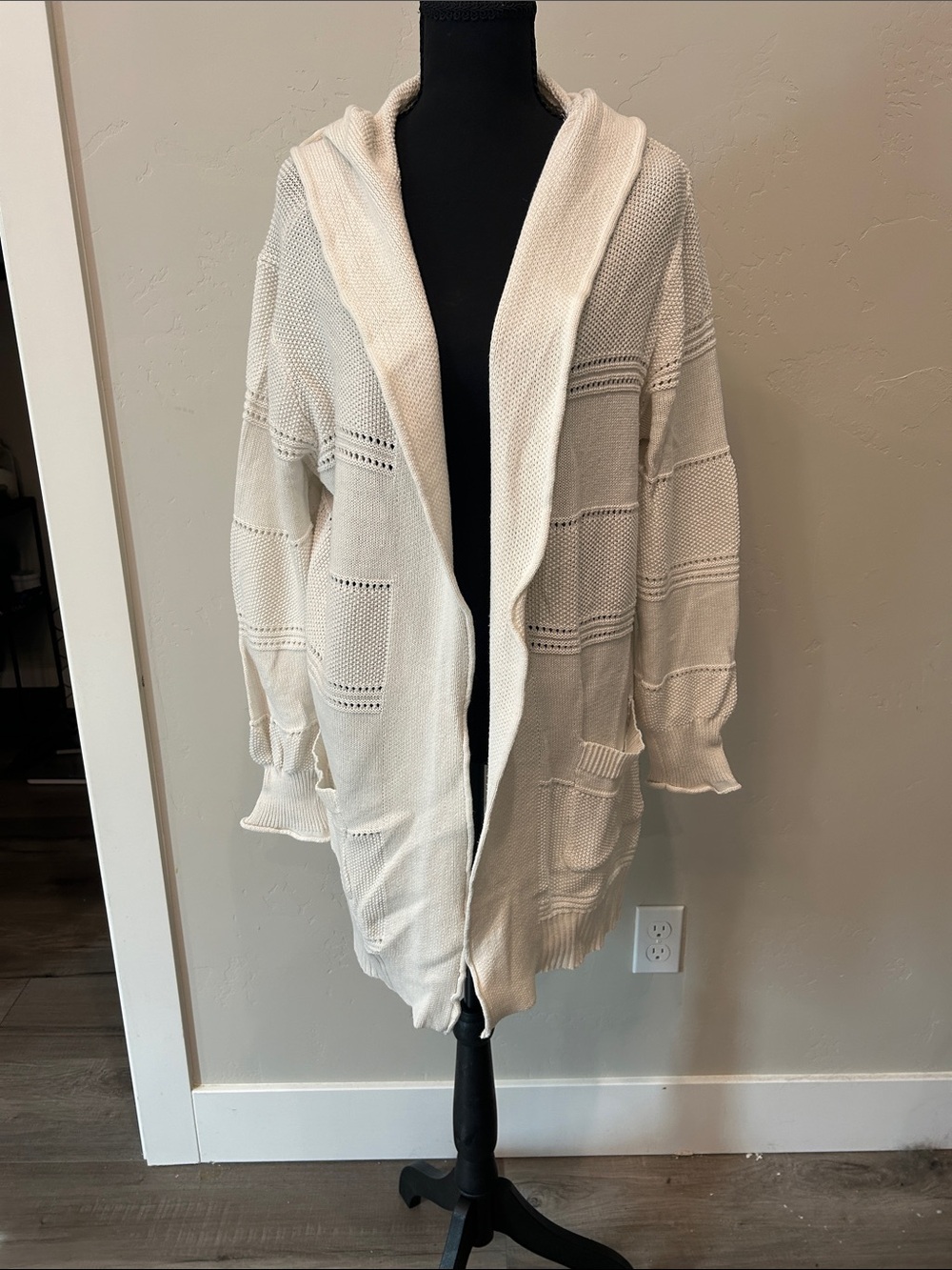 Cozy Open-Front Hooded Cardigan Sweater - Cream XL